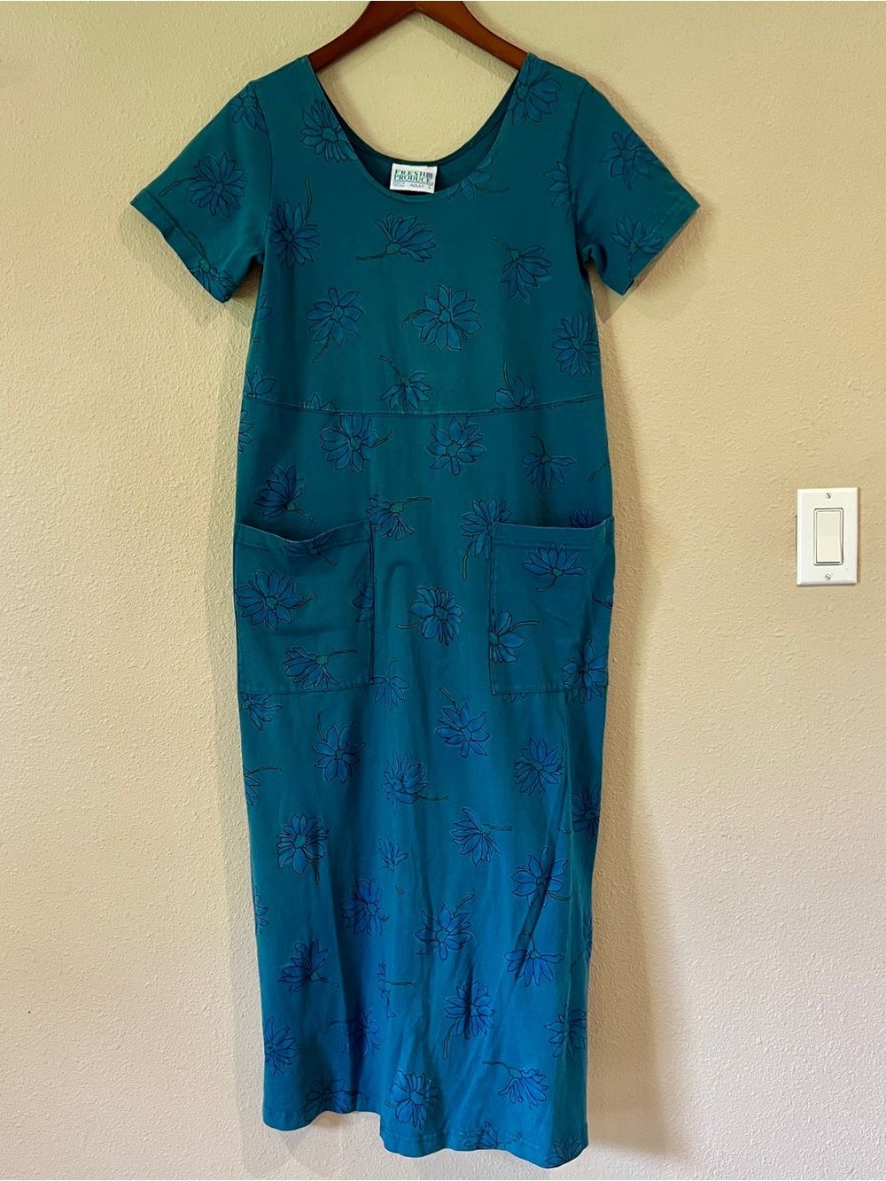 VINTAGE 90s Fresh Produce Floral Print Tee Shirt Maxi Dress Made in USA Size S